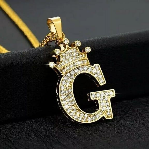 New Jewels1.25Ct Real Moissanite Crown Initial Letter "G" Pendant 14K Yellow Gold Plated