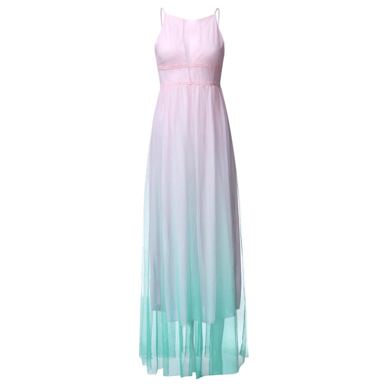 Ashirexll Womens Prom Dress, Fashion Gradient Mesh Beach Dress Boho Hanging Neck Party Big Swing Dress, Formal Dresses for Women Evening Party Pink XL Ashirexll Womens Prom Dress, Fashion Gradient Mesh Beach Dress Boho Hanging Neck Party Big Swing Dress, Formal Dresses for Women Evening Party Pink XL