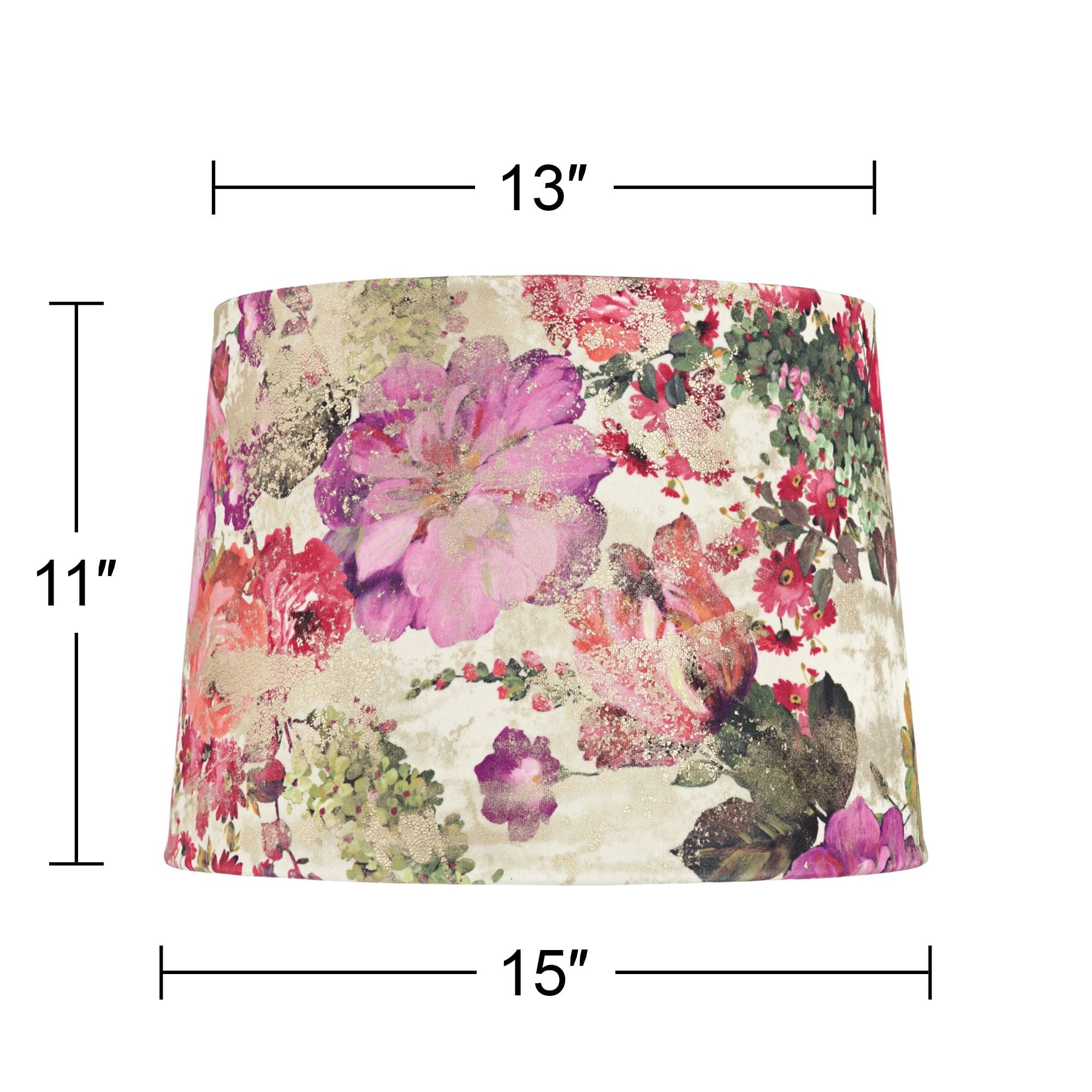 Springcrest 13" Top x 15" Bottom x 11" High x 11" Slant Print Lamp Shade Replacement Drum Velvet Red Flowers Spider Harp Finial