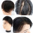 thumbnail image 2 of Men's Toupee Silk Base PU Around Real Human Hair Full Hand Tied Silk Top Straight Hair System Unit, 2 of 4