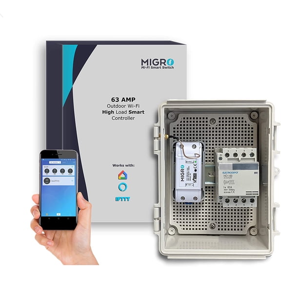 Migro Outdoor Smart Wi-Fi Outlet Box, Heavy Duty 63A Resistive 120VAC 63A 10HP Wireless Pump Control Timer Switch, Compatible with Smart Phone, Alexa, Google Home, IFTTT UL Listed