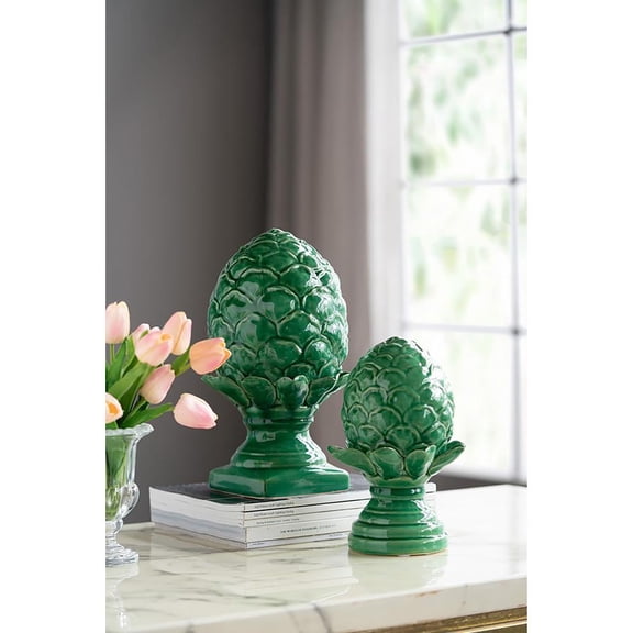 A&B Home Green Artichoke Statue - Decorative Ceramic Statue, Tabletop Home Decor, Living Room Bedroom Coffee Table Office Shelf Accent Piece, 6" x 6" x 9"