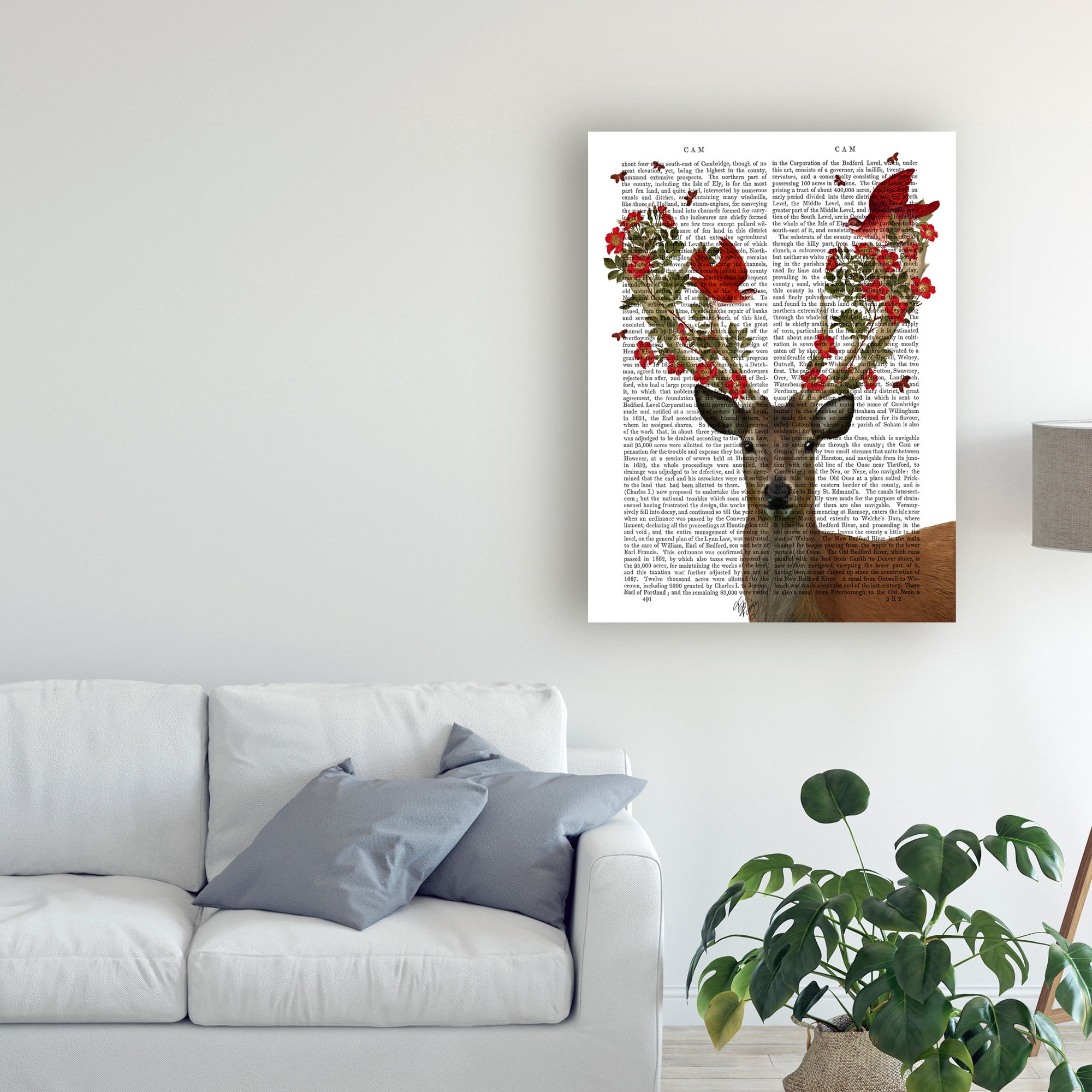 Trademark Fine Art 'Deer And Love Birds' Canvas Art by Fab Funky