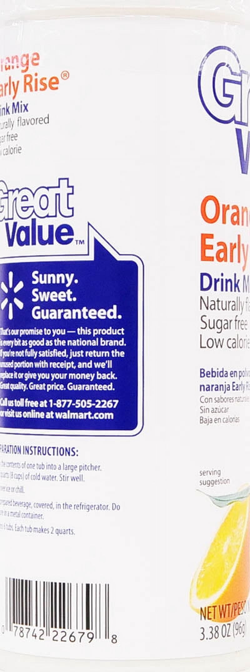 Great Value Orange Early Rise Drink Mix, 3.38 Oz, 5 Count