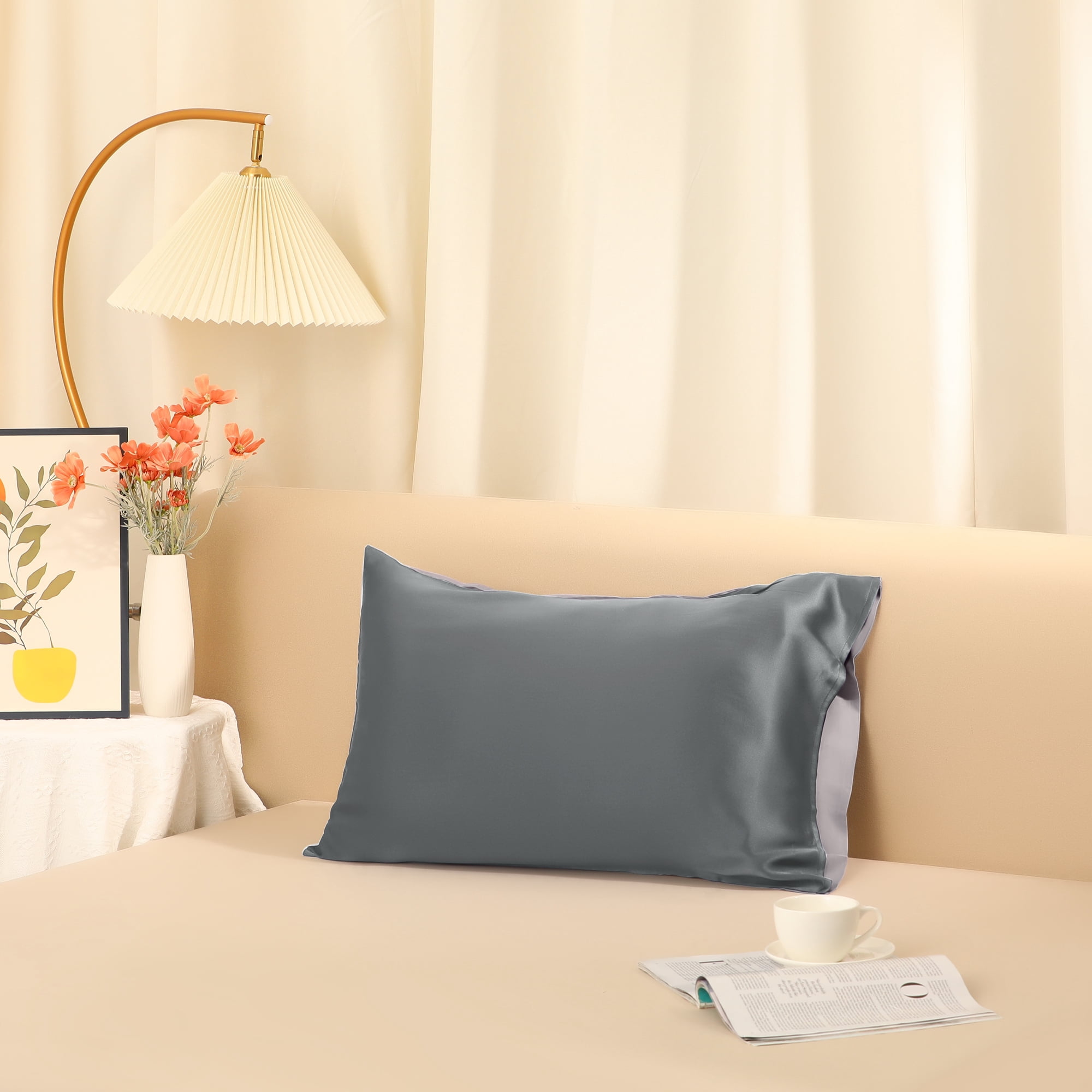 Unique Bargains Envelope Closure Soft and Durable Silk Pillowcase Gray Queen