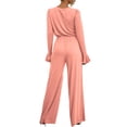 thumbnail image 3 of Doublju Womens Sexy Deep V Neck Long Sleeve Wrap Drawstring Waist Corset Lace Up Jumpsuit, 3 of 4