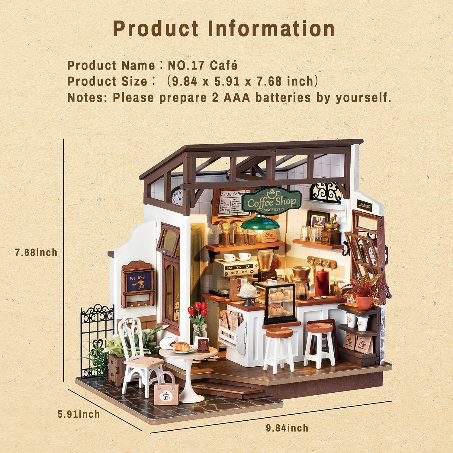 ROBOTIME DIY Miniature House Kit-Flavory Coffee Shop,Mini Wooden Dollhouse Model Building Sets for Home Decor,Tiny House Craft Kits Gifts for Teens Adults