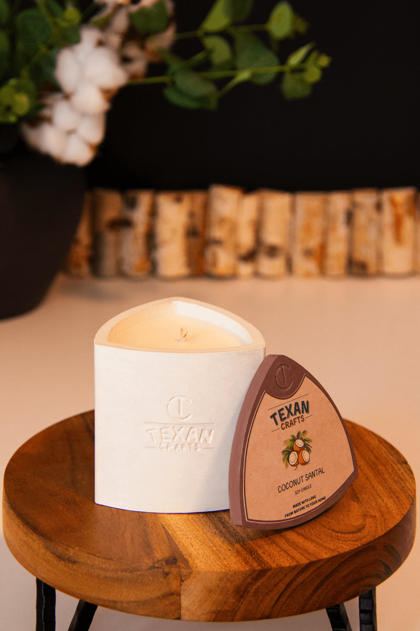 Texan Crafts Coconut Santal Container Candle, Mica Collection, 100% Natural Soy Wax, Hand Crafted, Decorative Jar