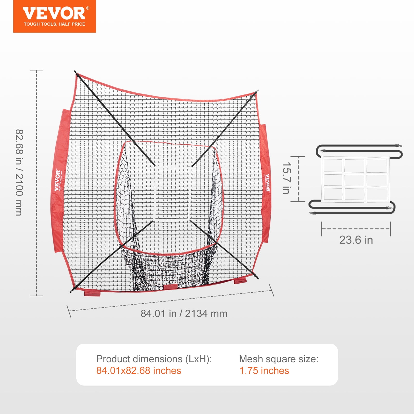 VEVOR 7x7 ft Baseball Softball Practice Net, Portable Baseball Training Net for Hitting Batting Catching Pitching, Backstop Baseball Equipment Training Aids with Strike Zone (Without framework)