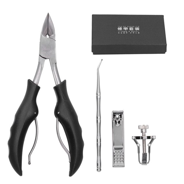 Pinzas para uñas, cortaúñas, recogedor, corrector de uñas encarnadas de acero inoxidable, juego de herramientas de pedicura, color negro