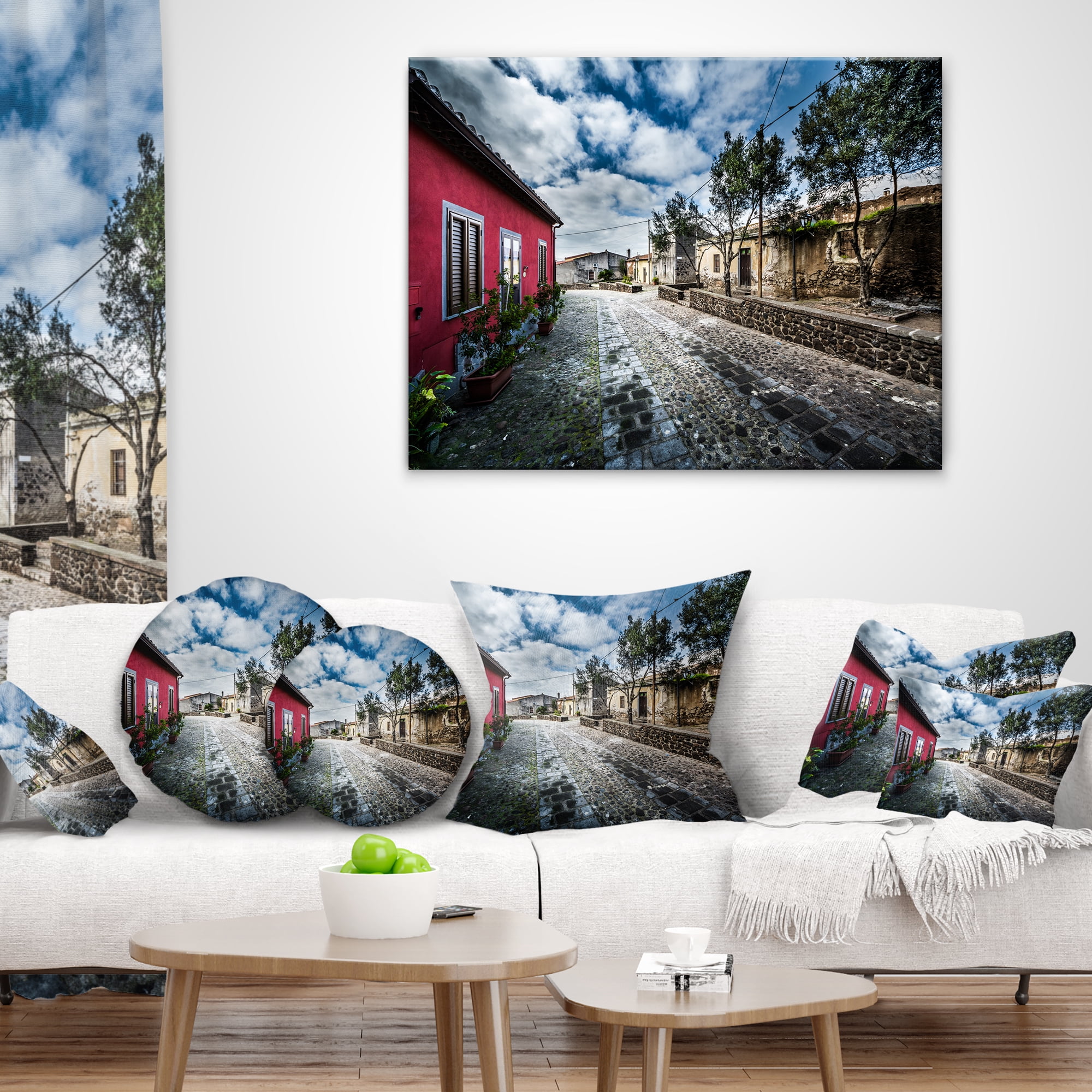 Designart Beautiful Milis Street Sardinia - Landscape Printed Throw Pillow - 18x18