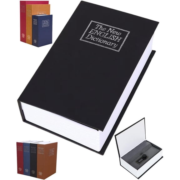 Book Safe with Combination Lock Diversion Safe Hidden Money Box Disguise Secret Portable Steel Storage for Cash Jewelry(black)Q