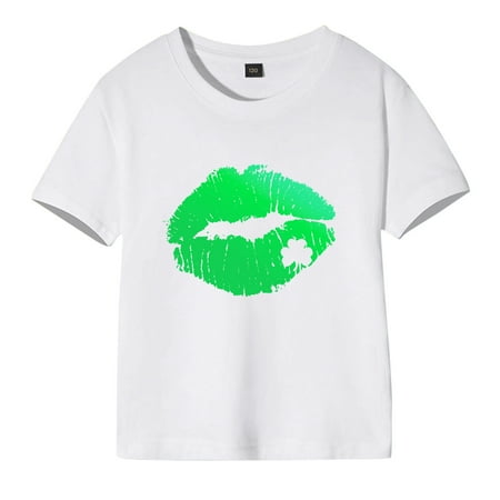 

ZMHEGW Toddler Girls Boys Irish Festival Summer Short Sleeve Lips Prints T Shirt Tops for Children Clothes Soft