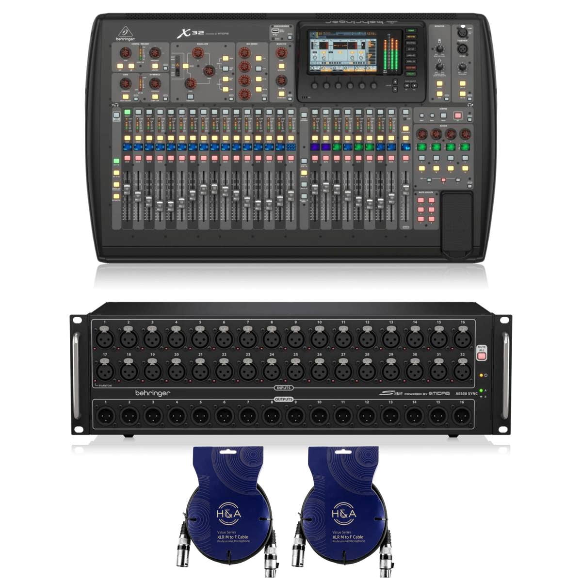Behringer X32 32-Channel 16-Bus Total Recall Digital Mixing Console V4.0 Bundles with Powerplay 16 P16-M 16-Channel Digital Personal Mixer & Behringer S32 32x Remote-Controllable Midas Preamps