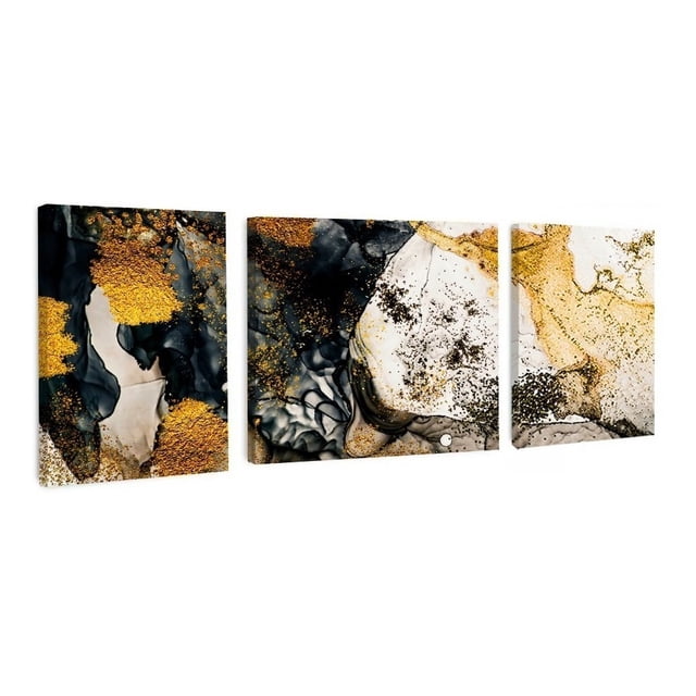 Set 3 Cuadros Canvas Abstractos Dorados