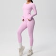 thumbnail image 2 of Afdoent Women 2 Piece Workout Sets Solid Color Breathable Yoga Long Sleeve And High Waisted Pants Workout Running Gym Fitness Activewear Outfit Active Wear, 2 of 5