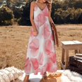 ZHANGSANSD Romantic Pink Petals74 Women's Casual Halter Maxi Dress