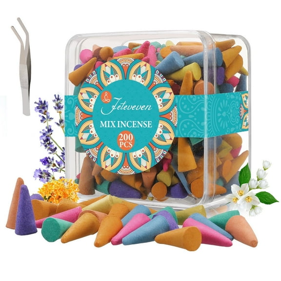 BSHAPPLUS® 200PCS Traditional Incense Cones,Incense Cones Assorted,Incense Holder Cones,Incense Burner Cones,Solid Bullet Cone Mixed 8 Flavors Lavender Rose Jasmine Osmanthus Sage Sandalwood