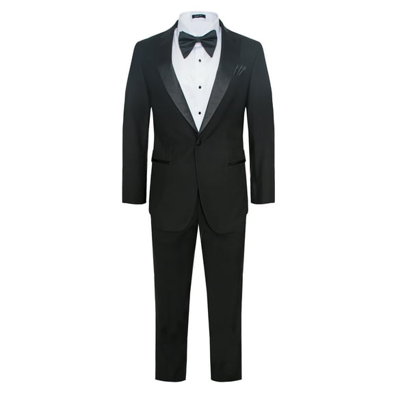 Men’s Premium Modern Fit Black on Black Peak Lapel One Button Tuxedos