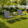 thumbnail image 6 of 3 Pieces Patio Outdoor Conversation Set with Coffee Table, Textilene Chair with glass table, Gray, 6 of 8