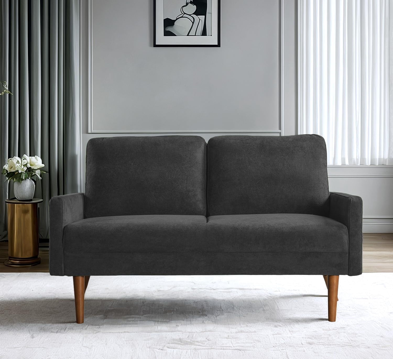 US Pride Furniture Angles 56 in. Wide Square Arm Velvet Modern Rectangle Loveseat in Black