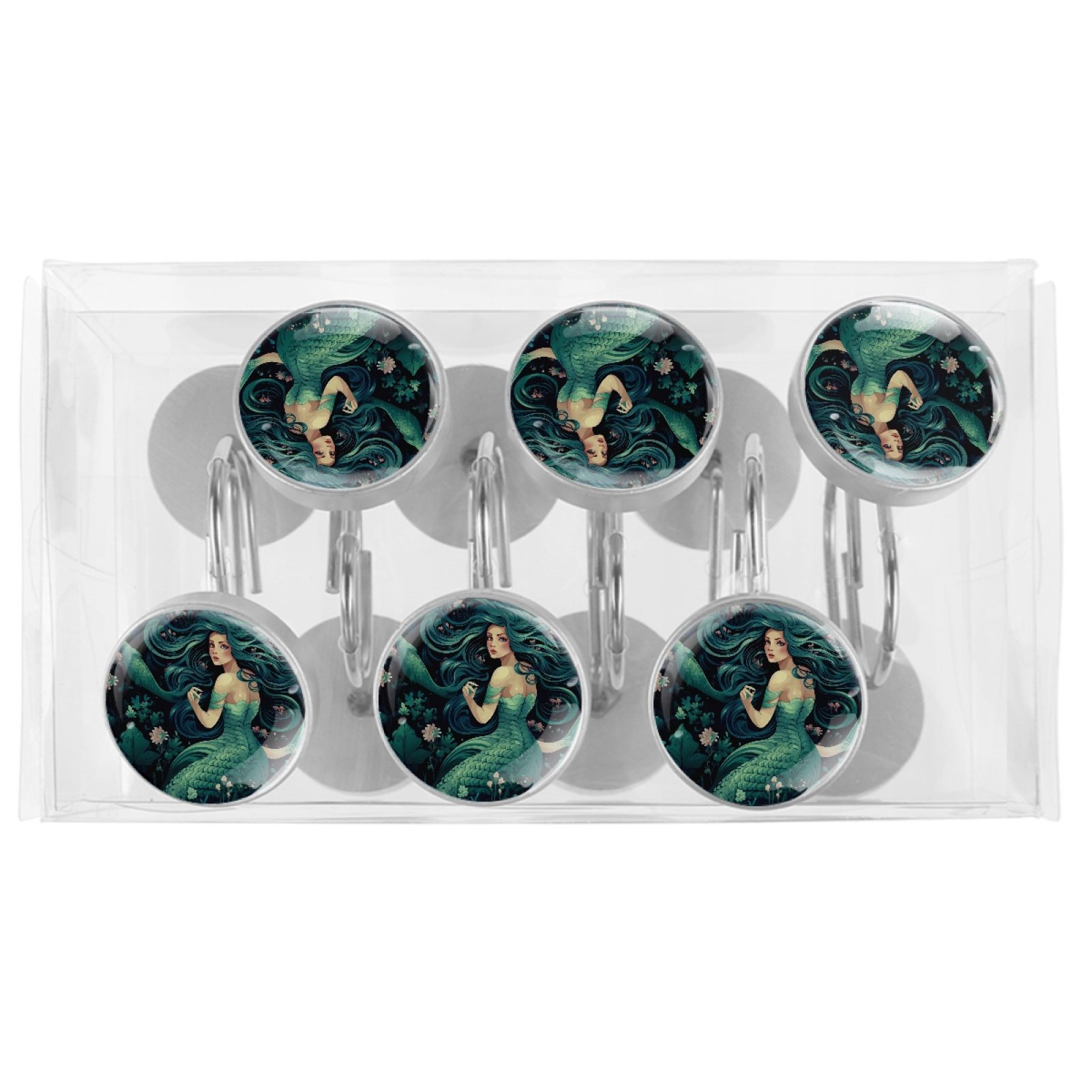HemaKayy 12 Pcs Decorative Shower Curtain Hooks - Stainless Steel Rings for Bathroom Décor - Easy Glide & Secure Hold - Perfect Decoration for Bathroom Shower Rods - Ocean World Mermaid