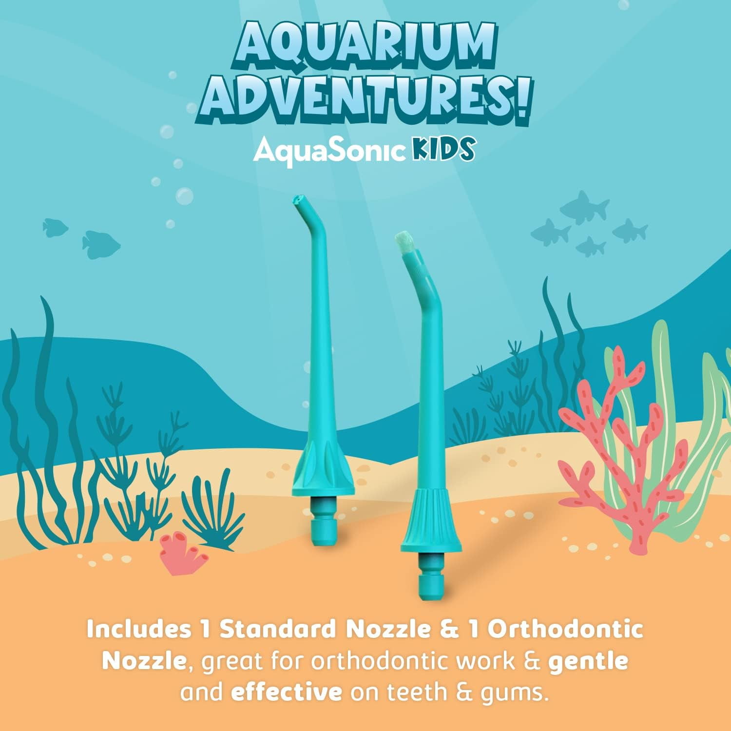 AquaSonic Kids Water Flosser - Aquarium Adventures Theme with Waterproof Stickers (Blue)