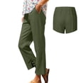 thumbnail image 2 of Cotton Linen-Look Capri Pants For Women Summer 2026 Trendy Slacks Cropped Pants Trousers Pockets Button Split Hem Pants For Travel Vacation Graduation Gifts Women'S Clothing Plus Size Army Green,L, 2 of 5