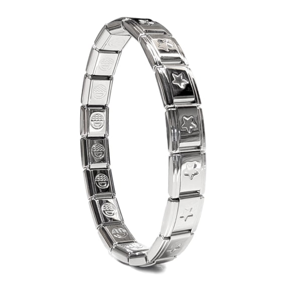 Recessed Star, 9mm Traditional Classic Type Italian Modular Charm Bracelet for Women or Men - Stainless Steel - 18 Links
