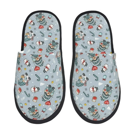 

Qokaie Winter Gnome And Snowman Print Fuzzy Slippers for Women – Soft Plush Indoor Slippers with EVA Sole Cozy and Comfortable for Home and Travel-Large