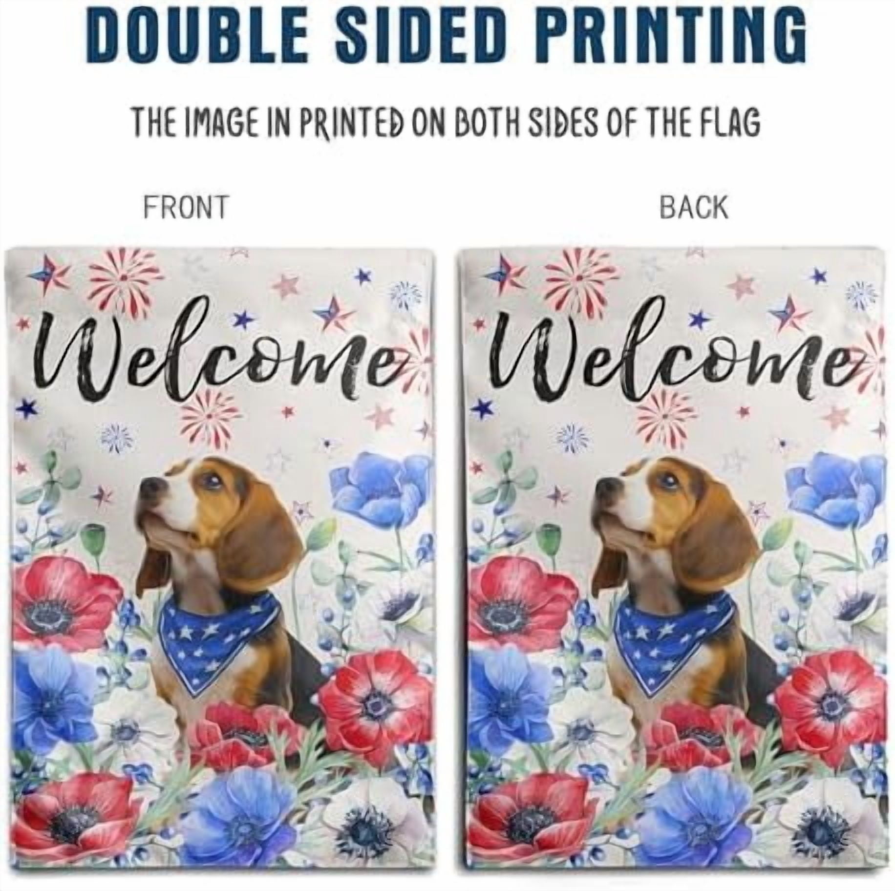 4th of July Beagle Garden Flag Red White Blue Floral Dog Yard Flags Small Memorial Independence Day Banner 12x18 Double Sided for Outside Outdoor Patriotic Decor
