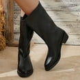 thumbnail image 2 of Rokment Fall Winter Wide Mid Calf Boots for Women Leather Pointed Toe Chunky Heeled Riding Tall Boots, 2 of 8