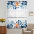 thumbnail image 2 of Summer Coastal Sheer Curtains 84 Inches Long, Sea Ocean Starfish Shells Coral Conch Wood Gray Light Filering Curtains, Breathable Simi Curtain Privacy Drapes for Living Room Bedroom Window Treatment, 2 of 8