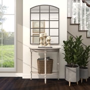 DecMode Half-Round Shape, Solid Pine Wood, Classic and Traditional Console Table, 32W x 12L x 32H, Light Brown with Whitewash/Neutral Finish