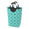 thumbnail image 2 of Waterproof Collapsible Laundry Hamper, Green Quatrefoil Pattern Aluminum Handle Laundry Bag Storage Basket, 50L, 2 of 6