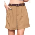 thumbnail image 3 of Womens Casual Elastic Waist Wide Leg Suit Tailored Shorts Summer Work Shorts with Pockets Khaki M, 3 of 9