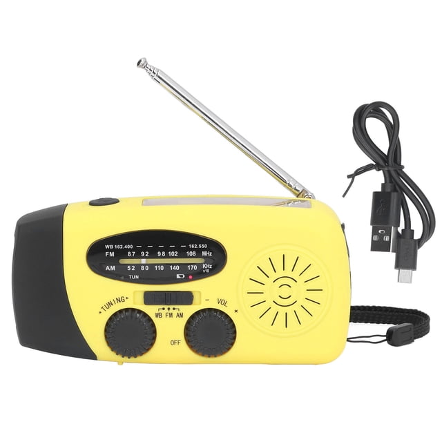 Manivela Solar Radio Multifuncional Radio de Emergencia Radio LED con Linterna para Acampar al Aire Libre Amarillo América