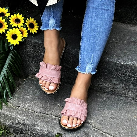 

SUODUI Women s Slippers Women Slippers Ladies Flats Sandals Sandals For Outside Women Summer Shoes Roman Sandals Pink 6.5