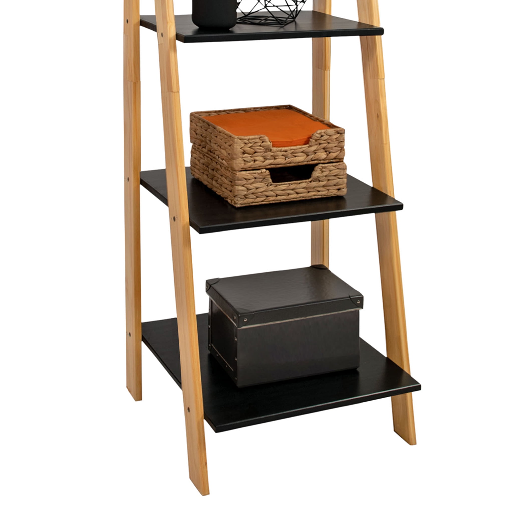 Adeptus Solid Wood 5 Shelf Ladder Bookcase - Black