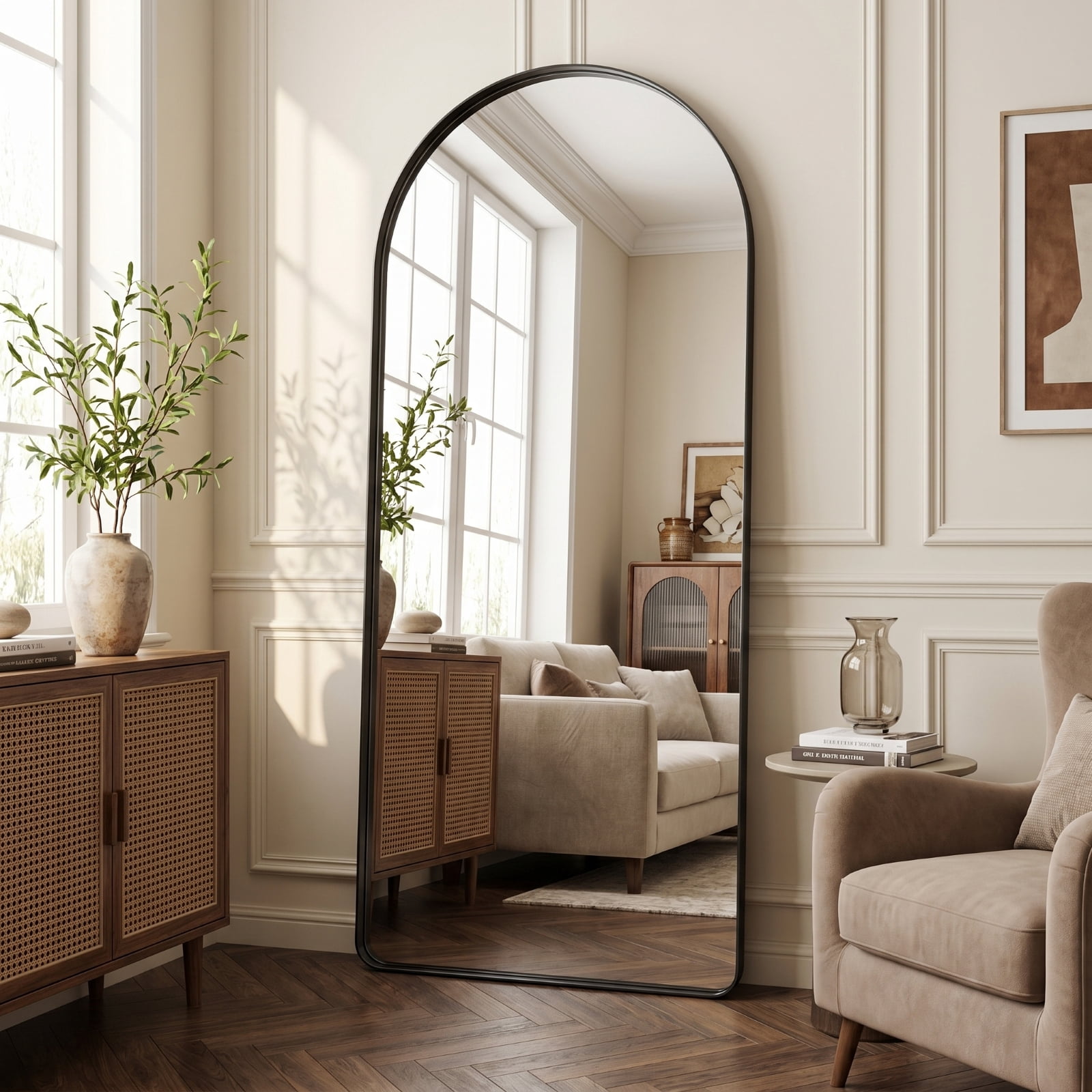 Gleamira 30"x71" Arched Floor Mirror Rounded Corner Full Length Mirror with Deep Frame, Black