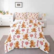 Manfei Christmas Dessert Child Full Size Comforter Sets, Kawaii Snowflake Print Bedding Comforter Set, Princess Cartoon Style Reversible Bedding Sets, Microfiber Bedroom Decor, 3 Pieces