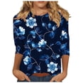 thumbnail image 2 of Nrmvnmi Womens 3/4 Length Sleeve Cotton Tops Casual Floral Print Round Neck Summer/Fall Tops Loose Fit Elastic and Lightweight Blouse For Women, 2 of 5
