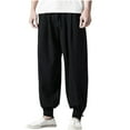 thumbnail image 2 of Puntoco Pantalones casuales de moda de color sólido de lino y algodón sueltos para hombres, 2 of 3