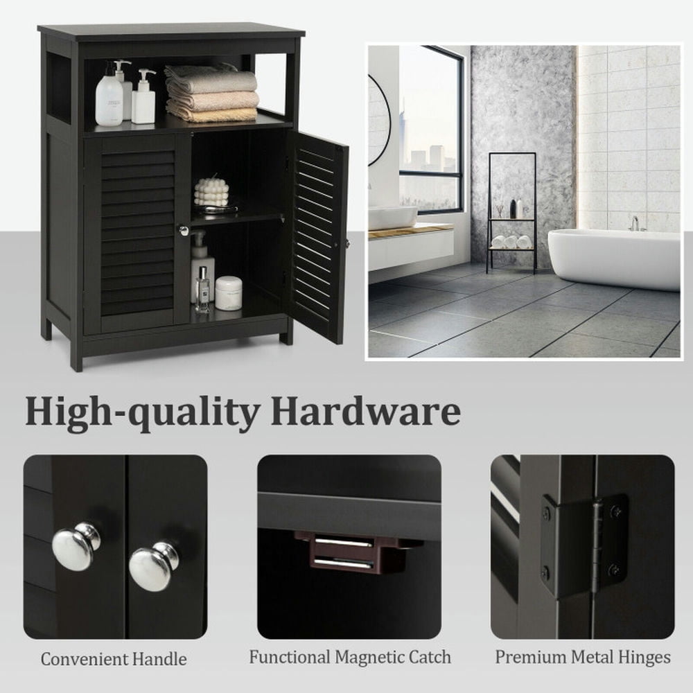 Finihen Bathroom Storage Cabinet, Bathroom Floor Cabinet, Wood Freestanding Bathroom Storage Cabinet with Double Shutter Door, for Bathroom, Living Room, Bedroom, Kitchen, Black Finihen Bathroom Storage Cabinet, Bathroom Floor Cabinet, Wood Freestanding Bathroom Storage Cabinet with Double Shutter Door, for Bathroom, Living Room, Bedroom, Kitchen, Black