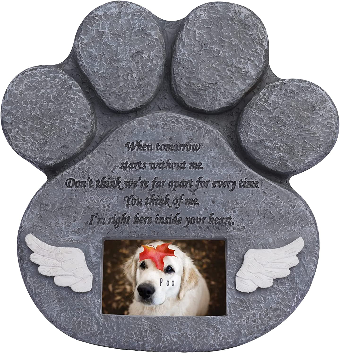 Features a Photo Frame Dog Memorial Paw Print Pet Memorial Stone 