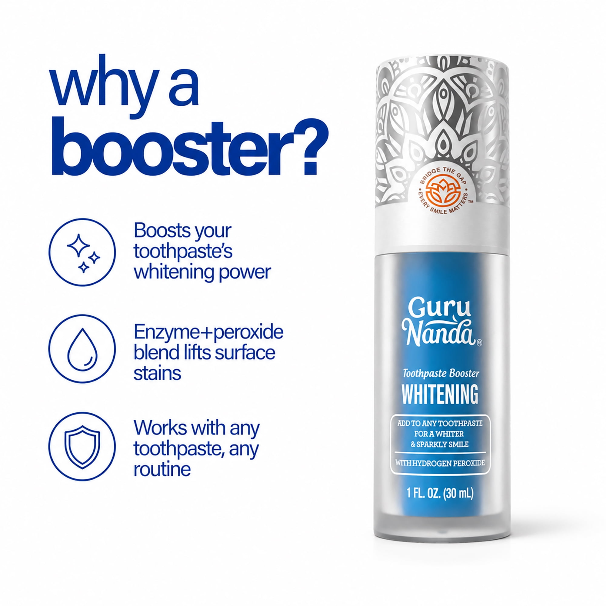 (2 pack) GuruNanda Whitening Toothpaste Booster Serum Enhancer, 1 fl oz