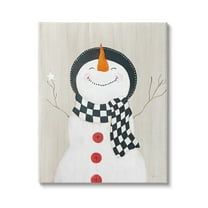 Stupell Industries Happy Smile Winter Snowman Holiday Painting Gallery Wrapped Canvas Print Wall Art
