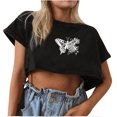 thumbnail image 2 of Puntoco Mujeres tops Moda Mariposa Impreso Cintura alta Crop Manga corta Blusa gótica Puntoco Puntoco-3, 2 of 9