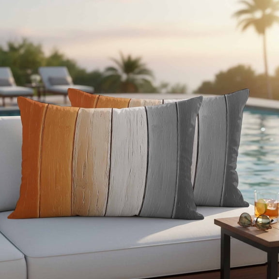 Burnt Orange Gray Ombre Outdoor Pillow Covers 20x12 Inch Lumbar Pillow Covers Set of 2 Waterproof Decorative Throw Pillow Cases Vintage Farmhouse Wooden Cushion Covers for Patio Furniture Garden