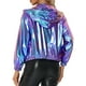thumbnail image 3 of CHAQUETA METÁLICA BRILLANTE CON CAPUCHA Holográfica para Mujeres INSPIRE CHIC de Manga Larga y Cremallera XL Azul Púrpura, 3 of 5